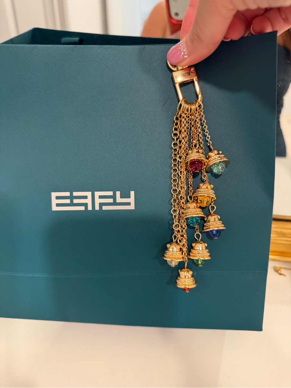 Effy Gold Multicolor Bell Tassel Key & Card Holder Charm